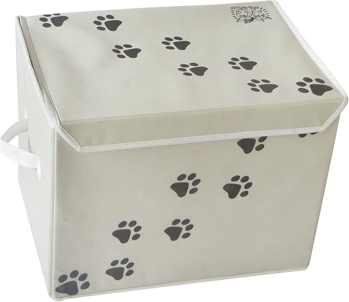 Large Dog Toys Storage Box. 16" x 12" inch Pet Toy Storage Basket with Lid. Perfect Collapsible Canvas Bin for Cat Toys and Accessories Too! (Tan)