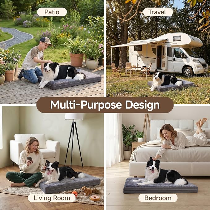 Waterproof Dog Crate Bed Pad, Washable Reversible Outdoor Wipeable Dog Bed | Kennel Pet Bed for Small Dogs with Removable Cover, Waterproof, Wipeable, Anti-Slip, Outdoor, Dark Grey