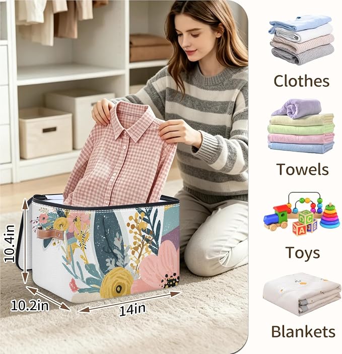 Funny Unicorn Animal Foldable Storage Bin with Lid Zipper | Closet Shelf Organizer, Boxes, Basket Containers for Home, Lidded Storage Cube for Bedroom, Waterproof, with Handles