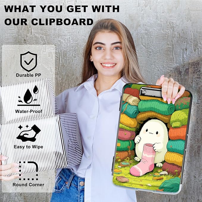 A4 Clipboard with Storage Pen Holder, Clipboards Organizer Nursing Clipboard Foldable File Folder Plastic Clipboard Folio Clip Board for Office Work Classroom Doctor, Sock Pet
