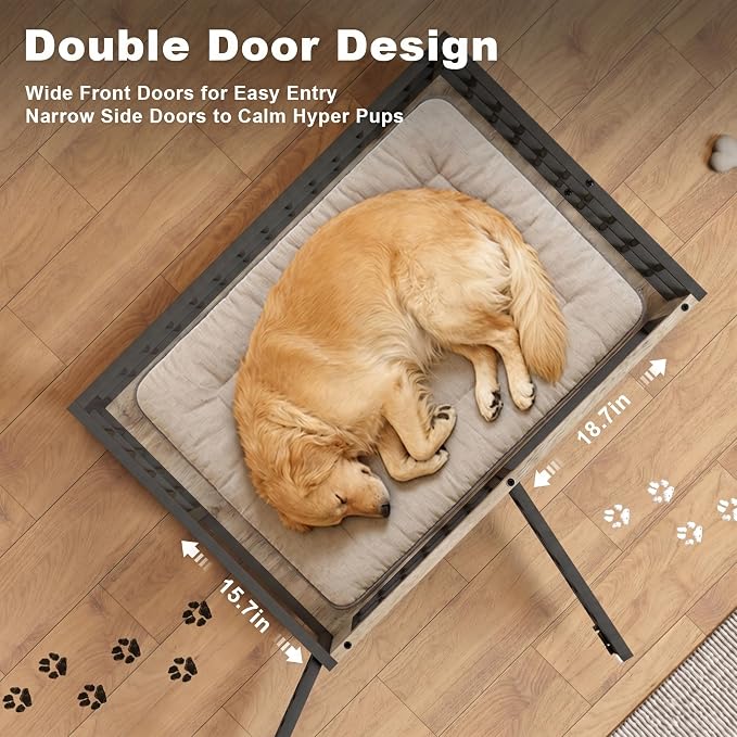 45" Dog Crate Furniture, Decorative Dog Kennels for Large Dogs, Natural | Thick wood, heavy-duty steel, 2-door escape-proof locks, waterproof scratch-resistant, extra-large, stylish, easy assembly
