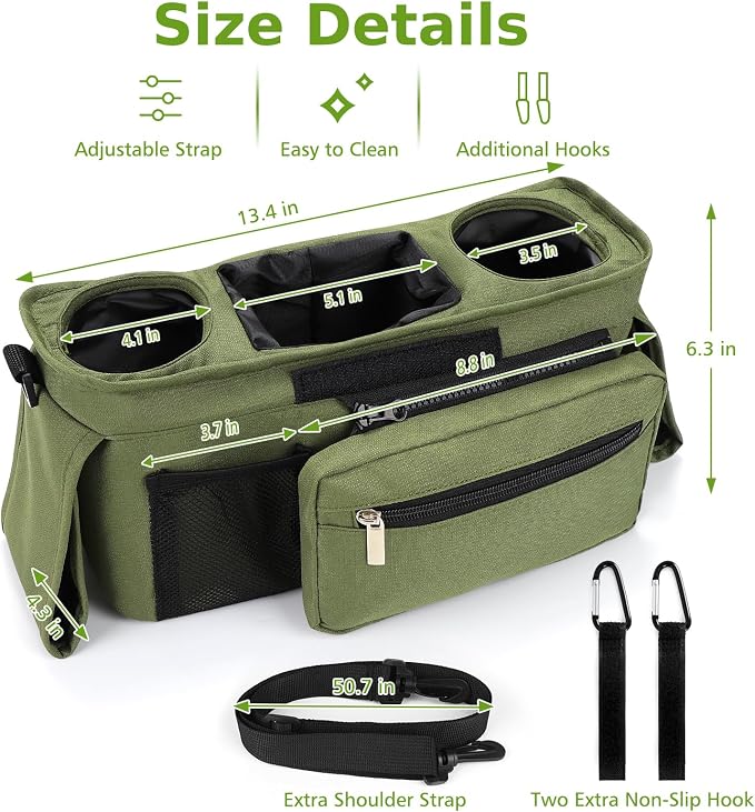 Accmor Universal Stroller Organizer with Insulated Cup Holder Detachable Phone Bag and Shoulder Strap,Stroller Bag Caddy Organizer for Uppababy, Baby Jogger, Britax Strollers