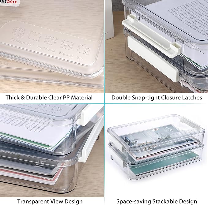 BTSKY 2 Pack Plastic Storage Containers with Lids, Portable Project Case Document Organizer Stackable Plastic File Storage Box for A4 File Paper Documents Scrapbook Art Supplies&Crafts(Big, White)