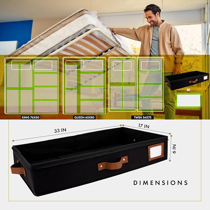 HOMELUX THEORY Under Bed Storage, Large 2pc with Lid, Black | Drawer-style pull-out design, Fits blankets, clothes, fabric & shoes, Bins with lids, Bedroom & closet storage