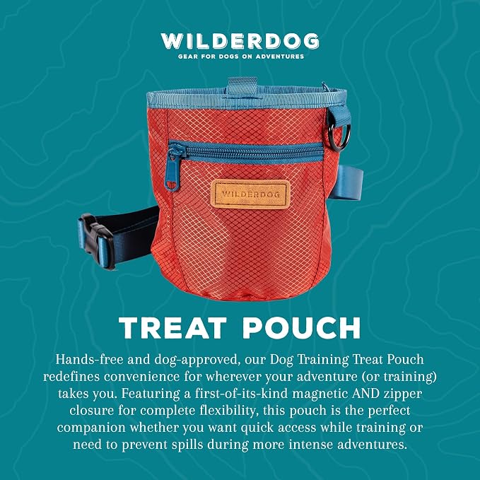 Wilderdog Dog Training Treat Pouch with Magnetic and Zipper Closure, Carabiner Attached, Adjustable Waist Strap - Cinnabar