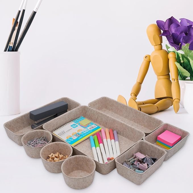 Welaxy Office Desk Drawer Organizer Tray hygge aesthetics 8 pc bin Oatmeal