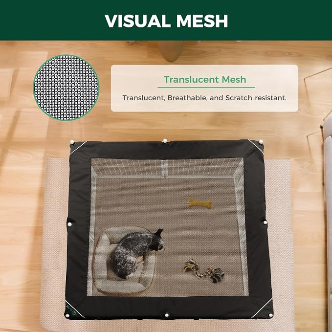 FXW Homeplus Indoor Dog Playpen with Mesh Top Cover, 24" H, 8 Panels | Calm Indoor Play Area, Cover Helps Deter Jump-Outs, for Puppies & Small Dogs, Patented