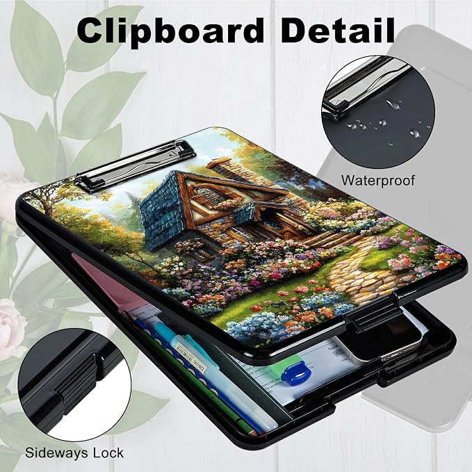 Heavy Duty Storage Clipboard, Slim Nursing Clipboard with Internal Pen Case, Portable File Organizer Case for A4 Letter Size Paper Office Medical Professionals, Garden Castle