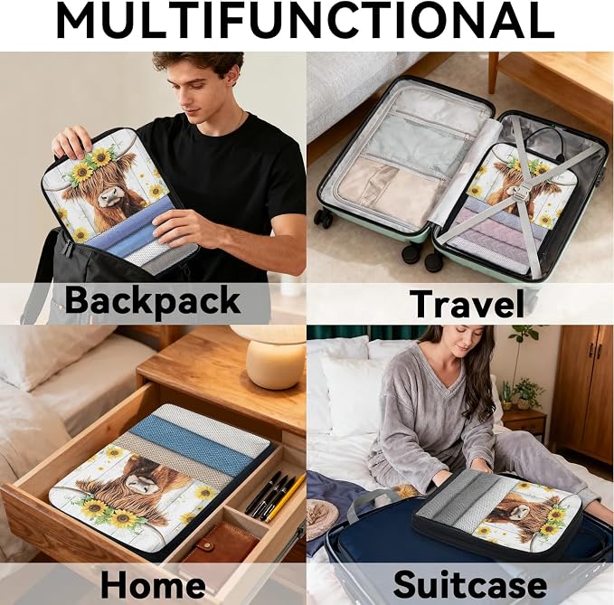 Highland Cow 6 Set Compression Packing Cubes Funny Cattle Bull Cow Expandable Packing Organizer for Travel Accessories Luggage Suitcase Bag