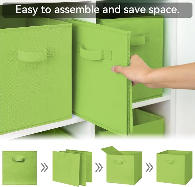 GRANNY SAYS Cube Storage Bins, 11 Inch 6-Pack Cube Organizers, Light Green | Collapsible Storage Boxes with Thickened Base Plate, Sturdy Handles, Decorative Baskets for Shelves, Closet