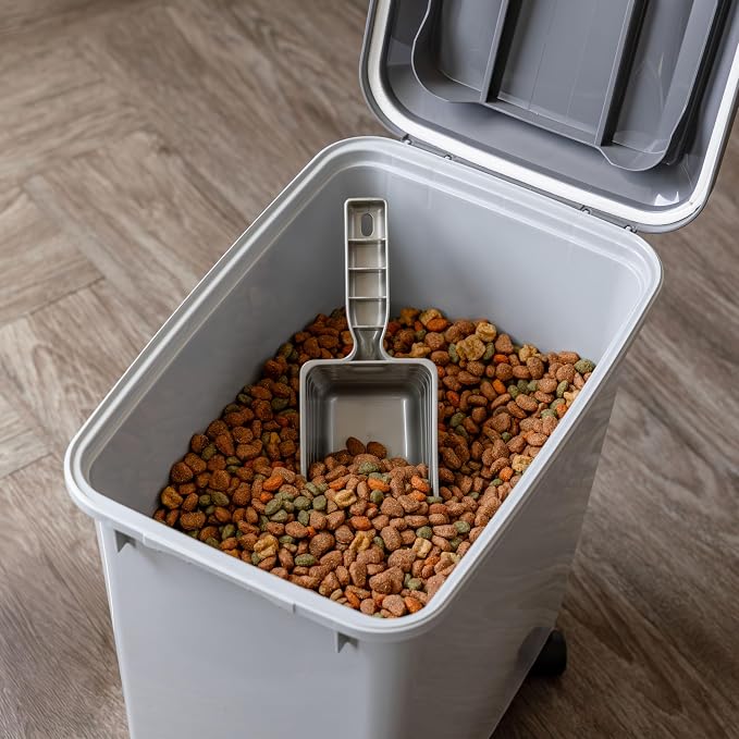 IRIS USA Dog Food Storage Container, 2-Pack, Up to 30 lbs, Gray/Dark Gray | Made in the USA, Comes w/ Wheels & 2-Cup Scoop, Airtight Seal, BPA-Free, Bird Seed, Cat food, Cat Litter, Multi-Pet Household