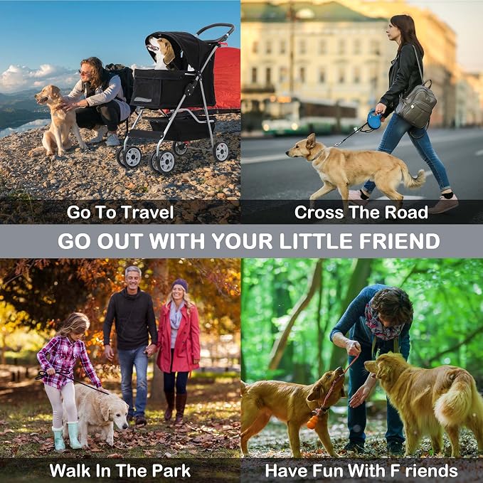 Pet Stroller,4 Wheels Dog Stroller with Storage Basket,Compact Portable Folding Carrier for Travel,Camping,Dog Carrier for Small Medium Dogs Or Cats,Lightweight Waterproof Pet Stroller,Black