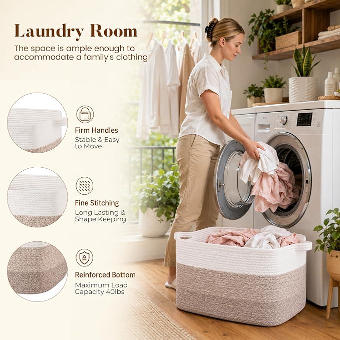 65L Large Woven Blanket Basket for Living Room, 19.7"x15.7"x11.8" | Nursery Laundry Hamper with Handle for Organizing Blankets, Pillows, Toy Storage With Handle, Large Baskets for Organizing