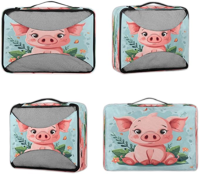 4 Set Packing Cubes for Travel, Pig Packing Cubes for Women, Travel Luggage Packing Organizers, Packing Cube Set, Animal Funny Cute Piggy