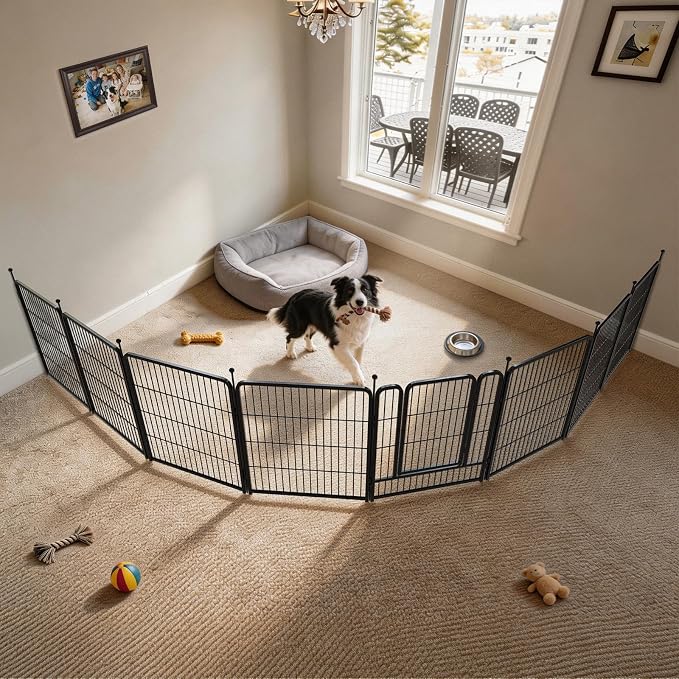 FXW Rollick Dog Playpen with Fence-to-Wall Anchors, 32" H, 8 Panels | Heavy-Duty & Easy setup Play Area, Flexible Boundaries, Indoor & Yard, For Small & Medium Dogs, Patented
