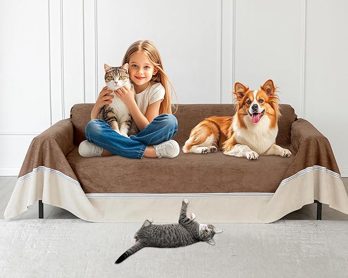 Loiion Cat Scratch Proof Furniture Protector Waterproof Sofa Cover 150"x91" | Pet-Friendly Couch Protector, Anti-Scratch & Anti-Slip Sofa Cover For Cats Dogs Kids, Machine Washable