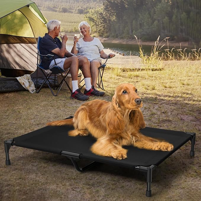 Love&go Elevated Dog Bed with Metal Frame, Cooling Raised Pet Cot for Dog and Cat (L - Black, Large- 34.5x25.5x5.5 inch)
