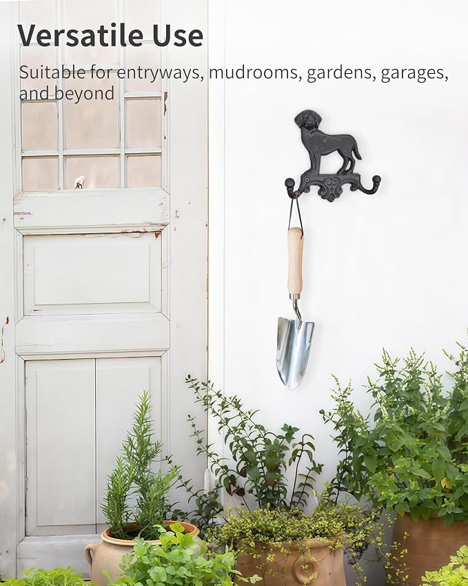 Cast Iron Dog Wall Hooks for Hanging, Heavy Duty Dog Leash Holder for Wall Mount Coat Hooks Decorative Key Hanger Vintage Farmhouse Entryway Cute Animal Decor Rustic Black 1 Pack