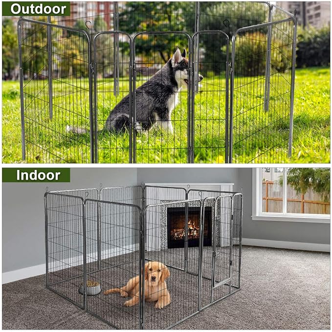 Giantex 16/8 Panel Pet Playpen with Door, Foldable Dog Exercise Pen, Portable Configurable Cat Chicken Rabbit Fence Outdoor Outdoor, Metal Pet Exercise Fence Barrier Kennel (8 Panels, 48'')