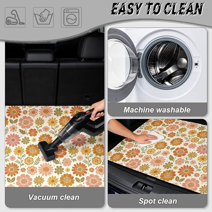 Howilath All Weather Car Trunk Liner Non-Slip Vintage Orange Floral Rear Trunk Mat Durable Polyester Carpet Auto Interior Accessory 29"x39"