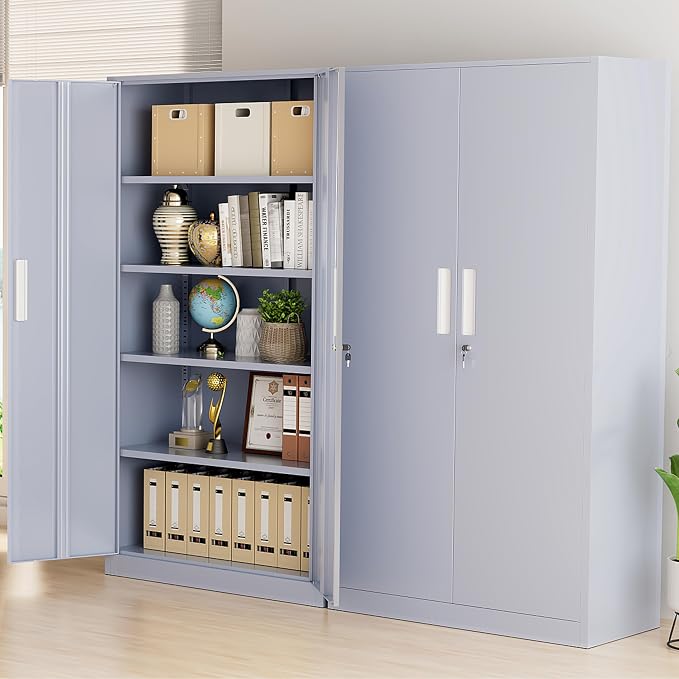 Greenvelly Metal Storage Cabinet, 72" Tall Locking Steel Storage Cabinet with 2 Doors and 4 Adjustable Shelves, Metal File Cabinet for Home Office, Garage, Warehouse, Classroom(Dark Grey)