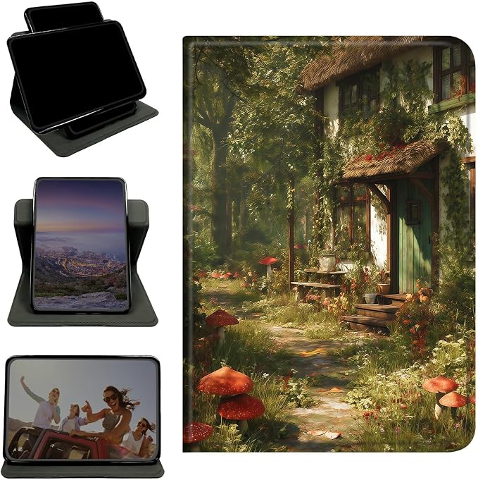 Case for Samsung Galaxy Tab S10 Plus 2024/S9 FE+/S9 Plus 12.4" 2023, 360 Degree Rotating Stand with Multi-Angle Vertical Shockproof Protective Shell for Women Men, Red Mushroom Village