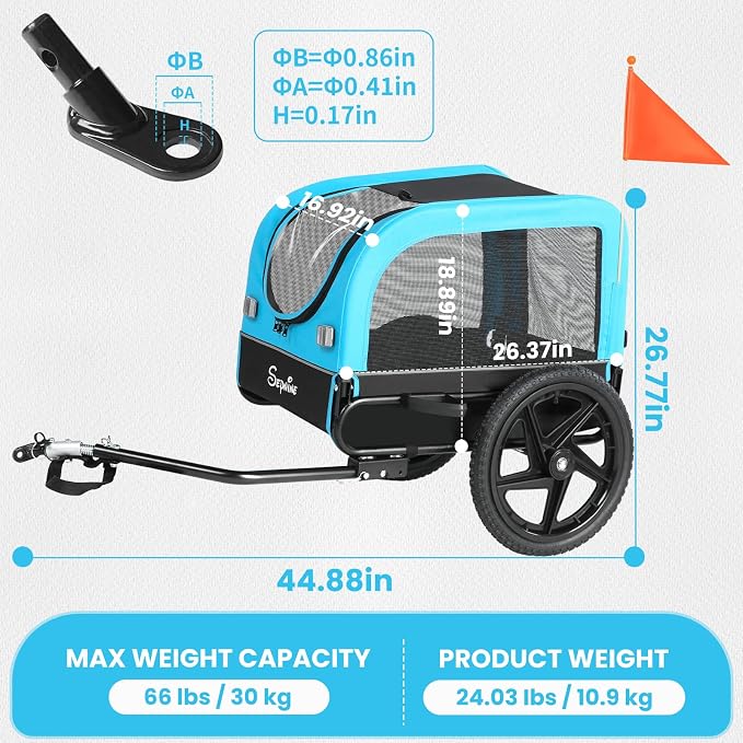 Dog Bike Trailer, Dog Cart for Bicycle, Suitable for Small and Medium Pets, Easy Folding Cart Frame, Quick Release Wheel, Non-Slip Floor, Internal Leash, 66LBS