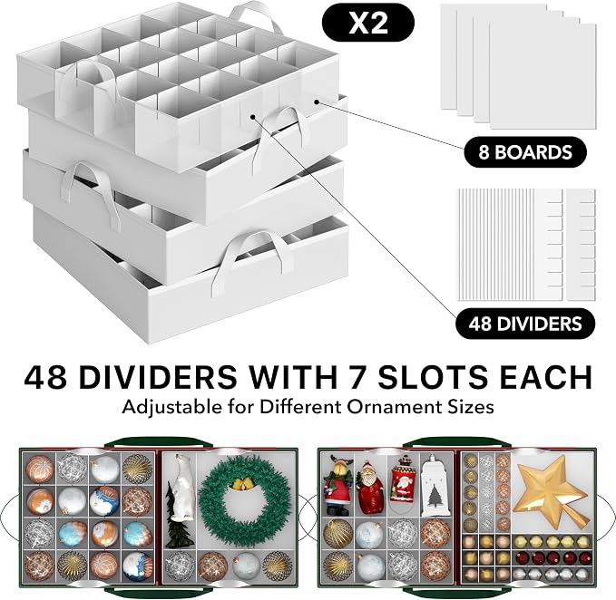 Simple Houseware 128 Christmas Ornament Storage Box with Adjustable Divider | Heavy-Duty