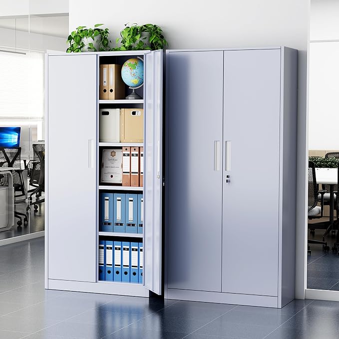 Greenvelly Metal Storage Cabinet, 72" Tall Locking Steel Storage Cabinet with 2 Doors and 4 Adjustable Shelves, Metal File Cabinet for Home Office, Garage, Warehouse, Classroom(Dark Grey)