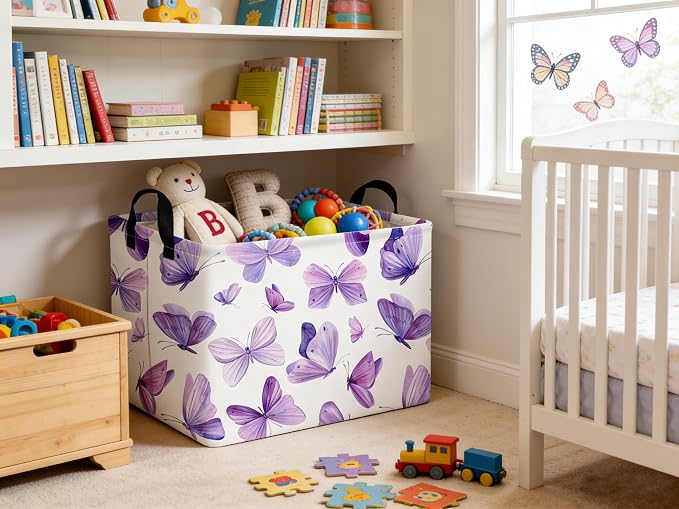 Rectangular Purple butterfly basket,Girls Storage Bin Organizer,Baby Storage Basket,Kids Storage Baskets for kids Bedroom,Gift bin,Butterflies house Decor,Gift baskets(Purple butterfly)