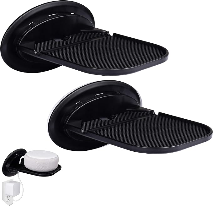 Floating Wall Shelf Holder, Charging Station for Mobile Phones, Tablets, Smart Devices - Space Saver, 2-Pack (Black)