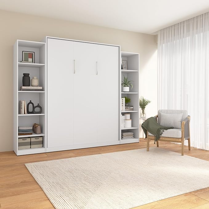 Bestar Queen Murphy Bed with Closet Organizer, White, Claremont, 105W | Closet Organizers; supports up to 1000 lb; min. ceiling height 88 in.; for guest room or multipurpose space; 10-year warranty