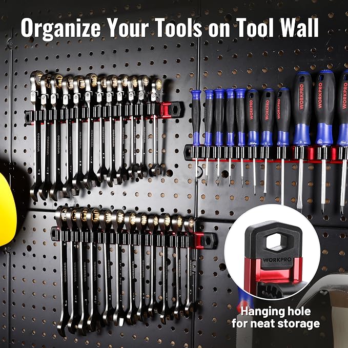 WORKPRO Magnetic Screwdriver and Wrench Organizer Set, 12-Slot Tool Holder | Aluminum Rail, Magnetic Force, Flexible High-Tension Tool Clips, For Tool Box Drawer & Wall-Mount Storage