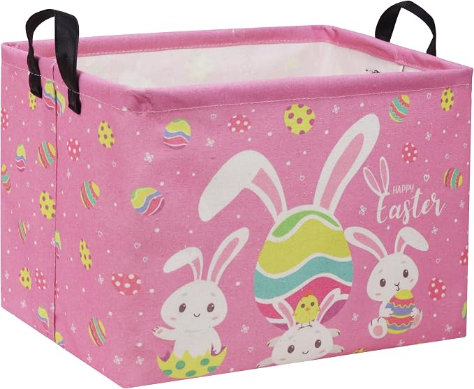 Rectangular Easter Baskets Gift Basket Empty Pink Bunny Kids Storage Bin Baby Boy Basket Kids Toy Storage Bin Organizer Box Easter Room Decor for Home(Pink Easter)