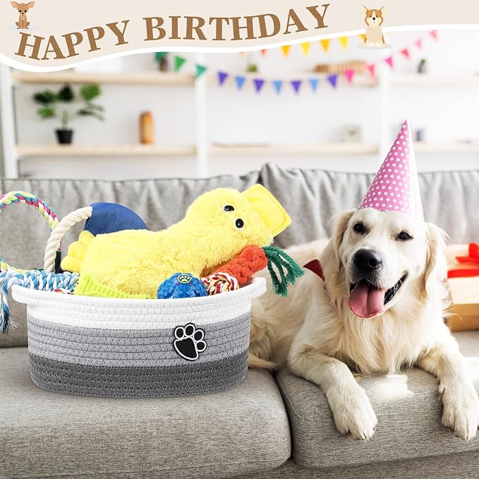 Zopeal Dog Toy Gift Basket Set for Puppy Birthday, Gray