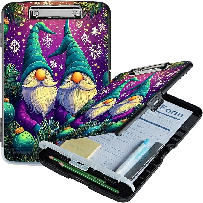 A4 Clipboard with Storage Pen Holder, Clipboards Organizer Nursing Clipboard Foldable File Folder Plastic Clipboard Folio Clip Board for Office Work Classroom Doctor, Hat Snowflake Old Man