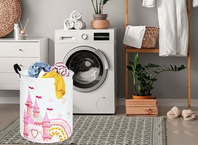 MAIZMZ Pink Castle Storage Bins Organizer Toy Box Laundry Basket Large Canvas Collapsible Chest for Home/Dorm/Kitchen/Pet/Office/Closet/Shelf/Gift Baskets