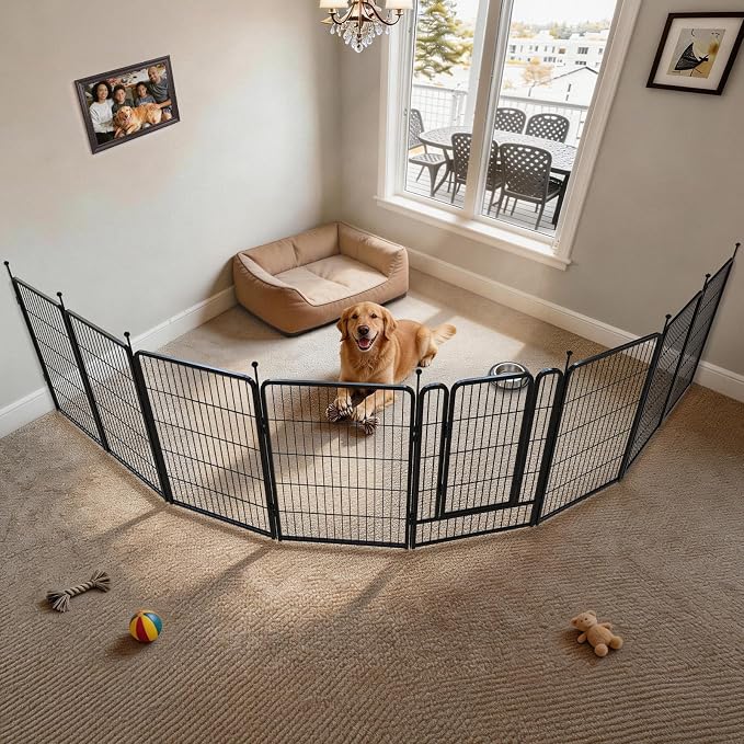 FXW Rollick Dog Playpen with Fence-to-Wall Anchors, 40" H, 8 Panels | Heavy-Duty & Easy setup Play Area, Flexible Boundaries, Indoor & Yard, For Medium & Large Dogs, Patented