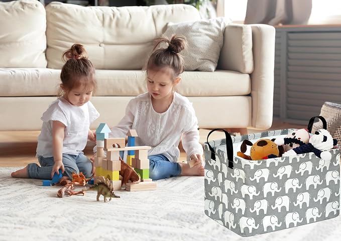 Kid Storage Basket Gift Shelf Basket Toy Storage Bin, Nursery Basket Organizer Box for Children Room Deco With Handles (Elephant)