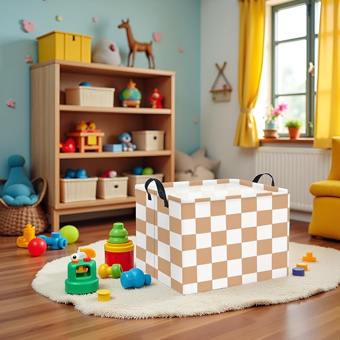 Rectangular Baby Girl Basket Fabric Storage Basket Storage Bin Organizer Box Room Decor(Brown Checkered)