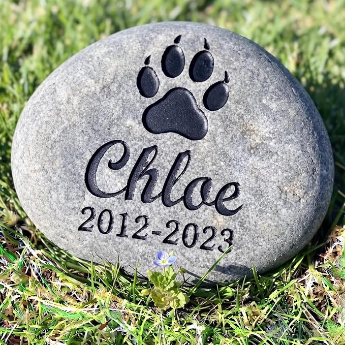 Personalized Pet Memorial Stones - Custom Deep Engraved Dog & Cat Headstone Grave Marker | Natural Stone Pet Marker with Name, Date & Quotes (Icon & Name & Date)