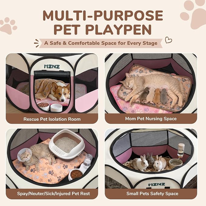 Dog Cat Small Animal Puppy Playpen Crate with 2 Blankets, Medium, Pink | Portable Pet Pigs Bunny Cage Enclosure, Pop Up Dogs Cats Tent Kennel with Carrying Case, No Assembly, Camping Use