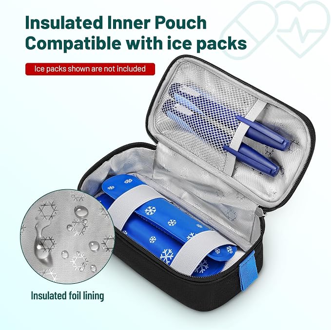 Mancro Medicine Organizer Bag, Large 2-Layer Medicine Storage Box | 3 Separate Cases, Pill Bottle Organizer Included, Small Medicine Bag Included, Insulated Insulin Pouch, For Family & Travel