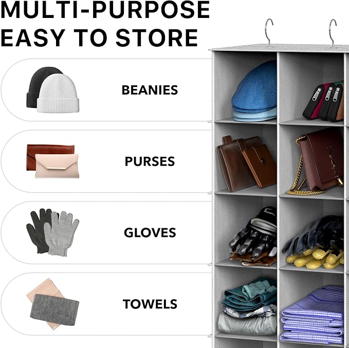 Simple Houseware 24 Section Shelves Hanging Shoes Organizer, Gray | 3 Metal Hooks, 8 Tier, Holds Up to 24 lbs
