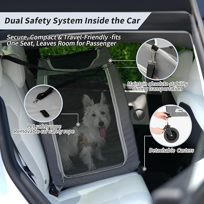 EchoSmile 4-Wheel Pet Stroller for Dogs & Cats, Up to 135 lbs, Grey | Lightweight Carrier · Storage Basket Included · Adjustable Handle · Removable Pad