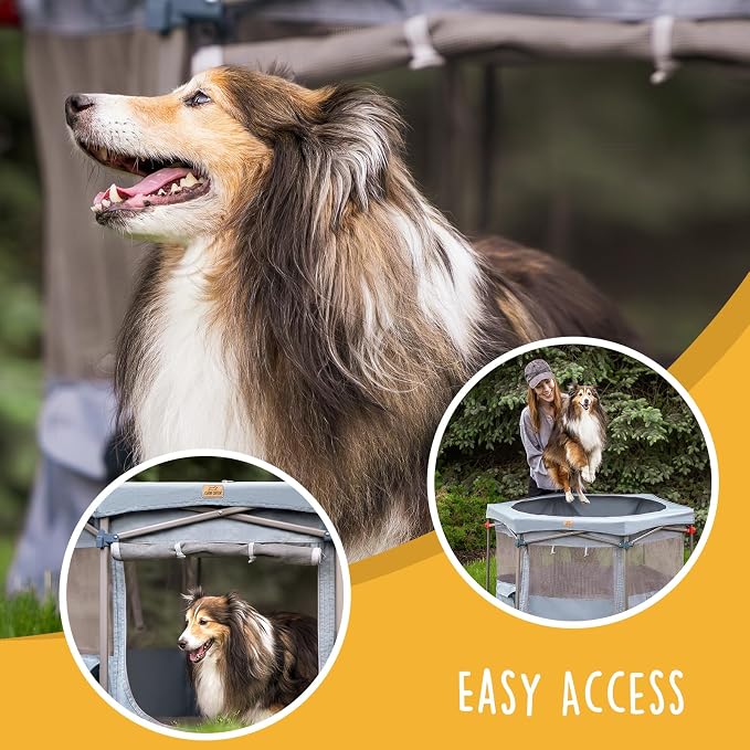 Zora Portable Pet Playpen, Foldable Dog Playpens for Indoor and Outdoor Exercise, Pop Up Pet Fence with Carrying Case for Dogs/Puppies, Light Gray, 49" x 42" x 28"
