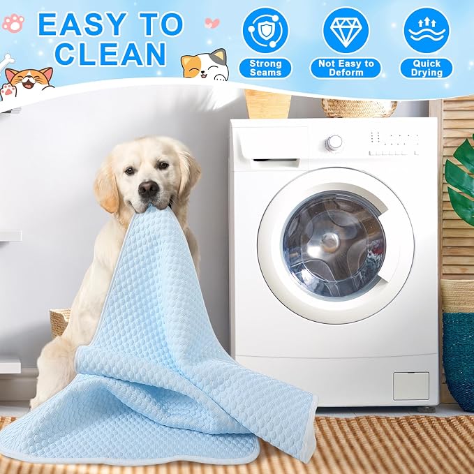 Fanfanwin 4 Pack Dog Self Cooling Mat 39x28 Inch, Washable Ice Silk Pet Sleeping Pad with Non-Slip Bottom & Storage Bags for Summer Indoor Crate Car, Outdoor Patio Hot Weather Resting