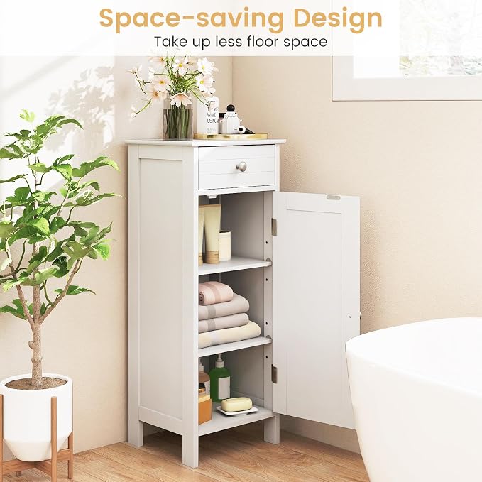 GLACER Floor Storage Cabinet, Bathroom Storage Cabinet (White) | 2 Adjustable Shelves | Ideal for Bathroom, Living Room | 14 x 12 x 34.5 inches