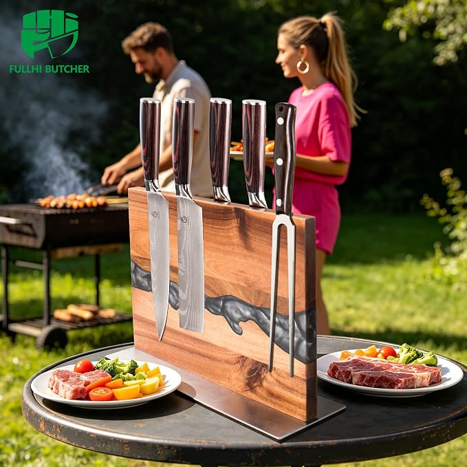 FULLHI Kitchen Magnetic Knife Block Holder, Knife Magnetic Strip with Enhanced Magnets natural wood Multifunctional Storage Holder for Kitchen Utensil, Knife Set, Scissors,Spice Ja (13.15 * 9.5inch)