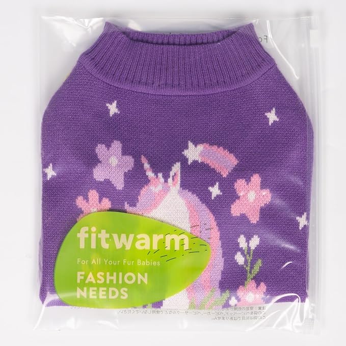 Fitwarm Adorable Unicorn Dog Sweater, Thermal Dog Winter Clothes for Small Dogs Girl, Pet Outfit, Purple, Pink, White, Small